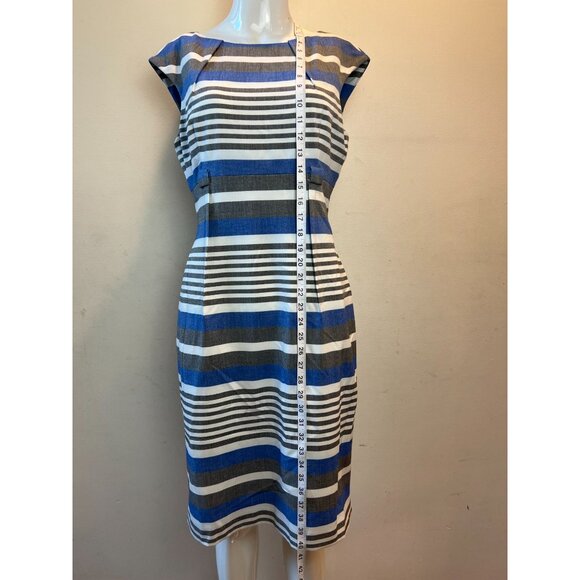 Calvin Klein Striped Sheath Dress Fully Lined Career Blue Gray Size 8P - Picture 3 of 9